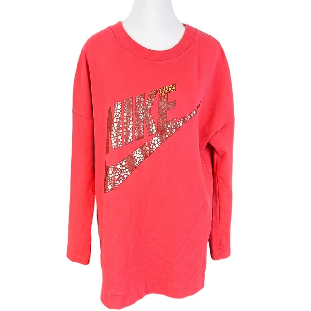 Nike Rally Crewneck Long Sleeve Shirt Top Metallic Logo Spellout Size Large